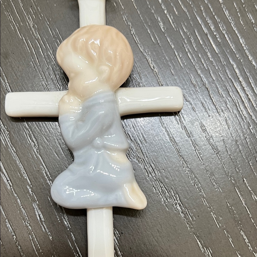 Precious Moments Cream and Blue Cross Decor 6 inches Long 3 inches Wide - Picture 4 of 4